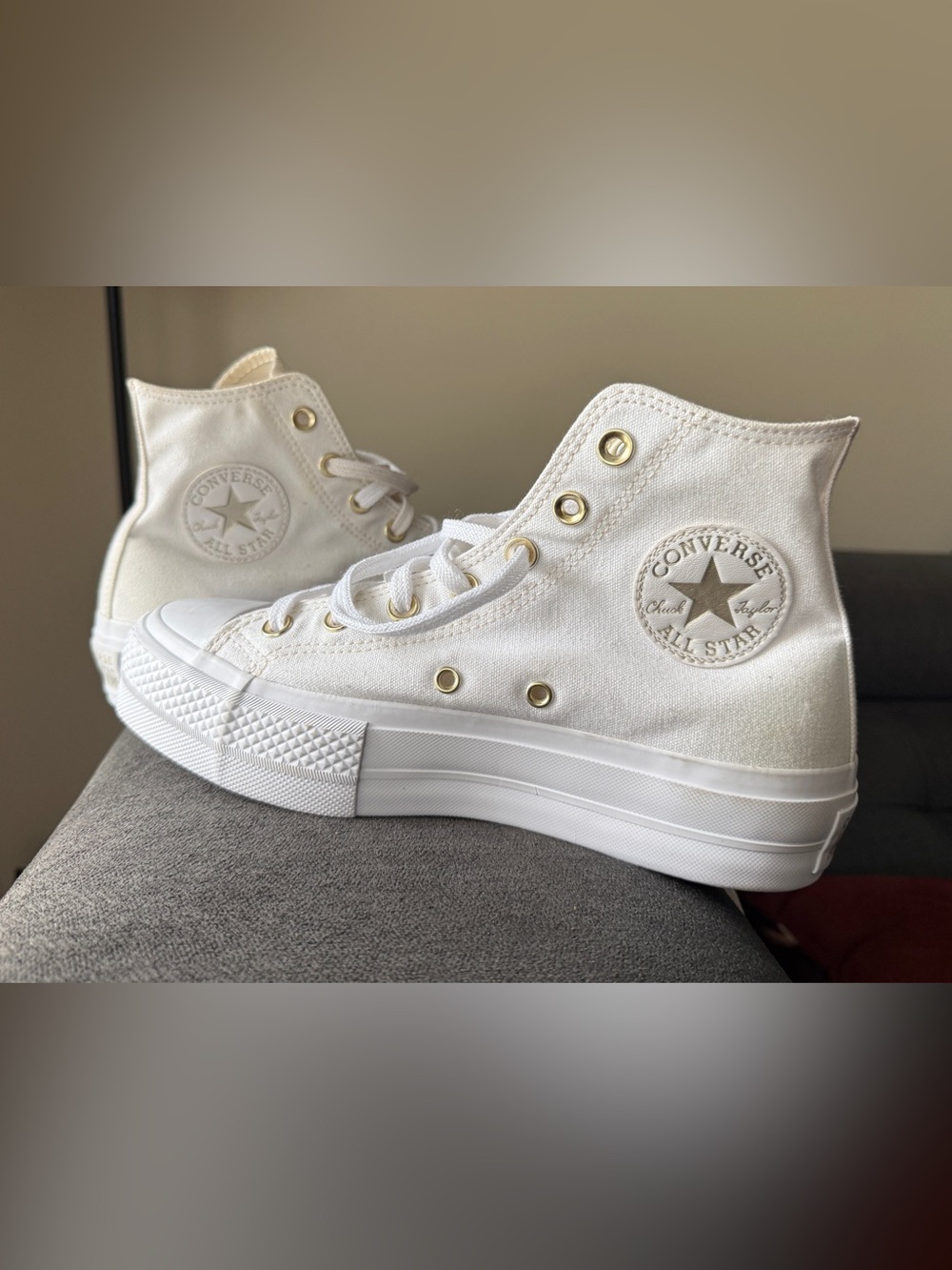 Converse Chuck Taylor High Top Sneakers - White with Gold Eyelets